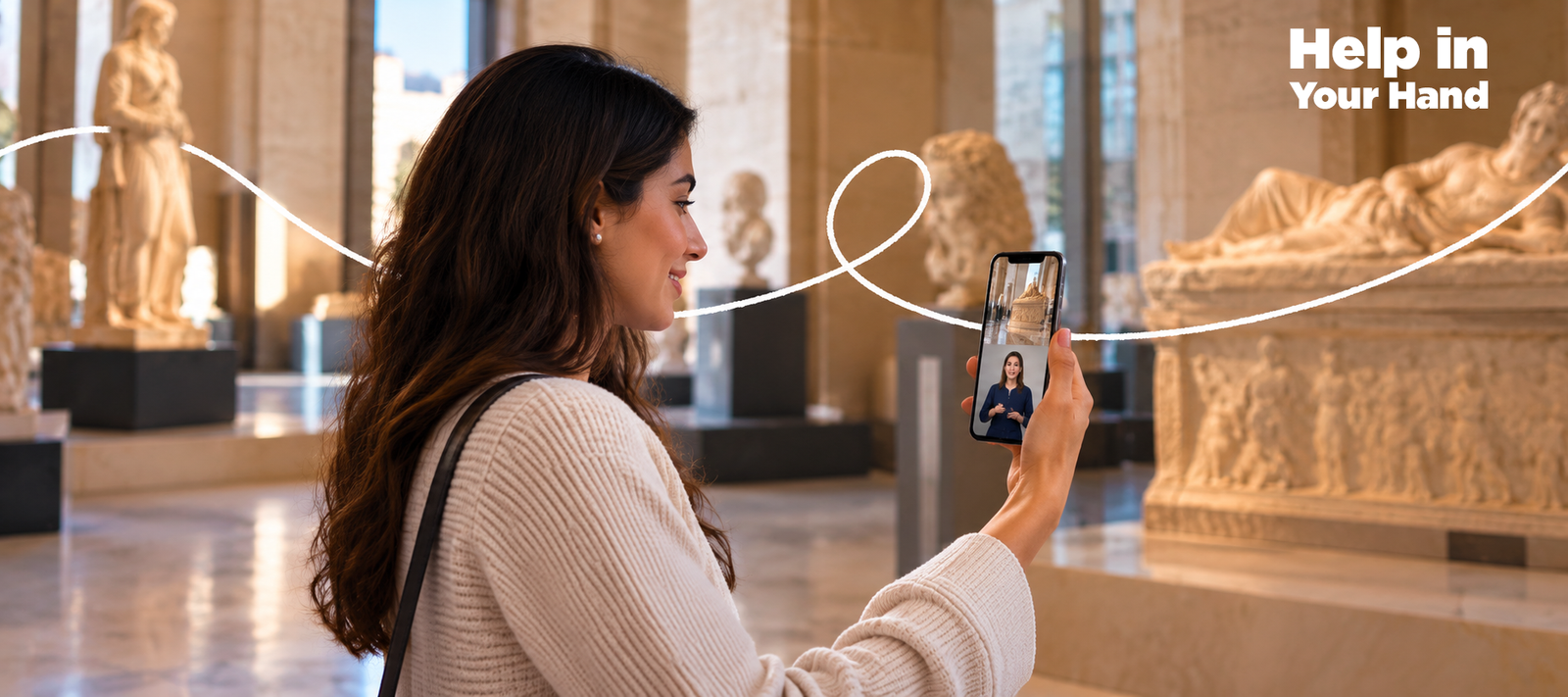 A Deaf woman using SignHub on her phone