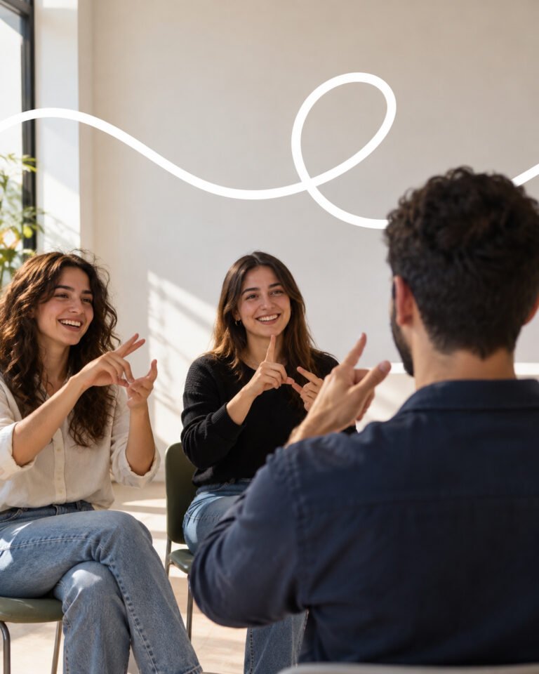 Deaf instructor teaching a sign language class
